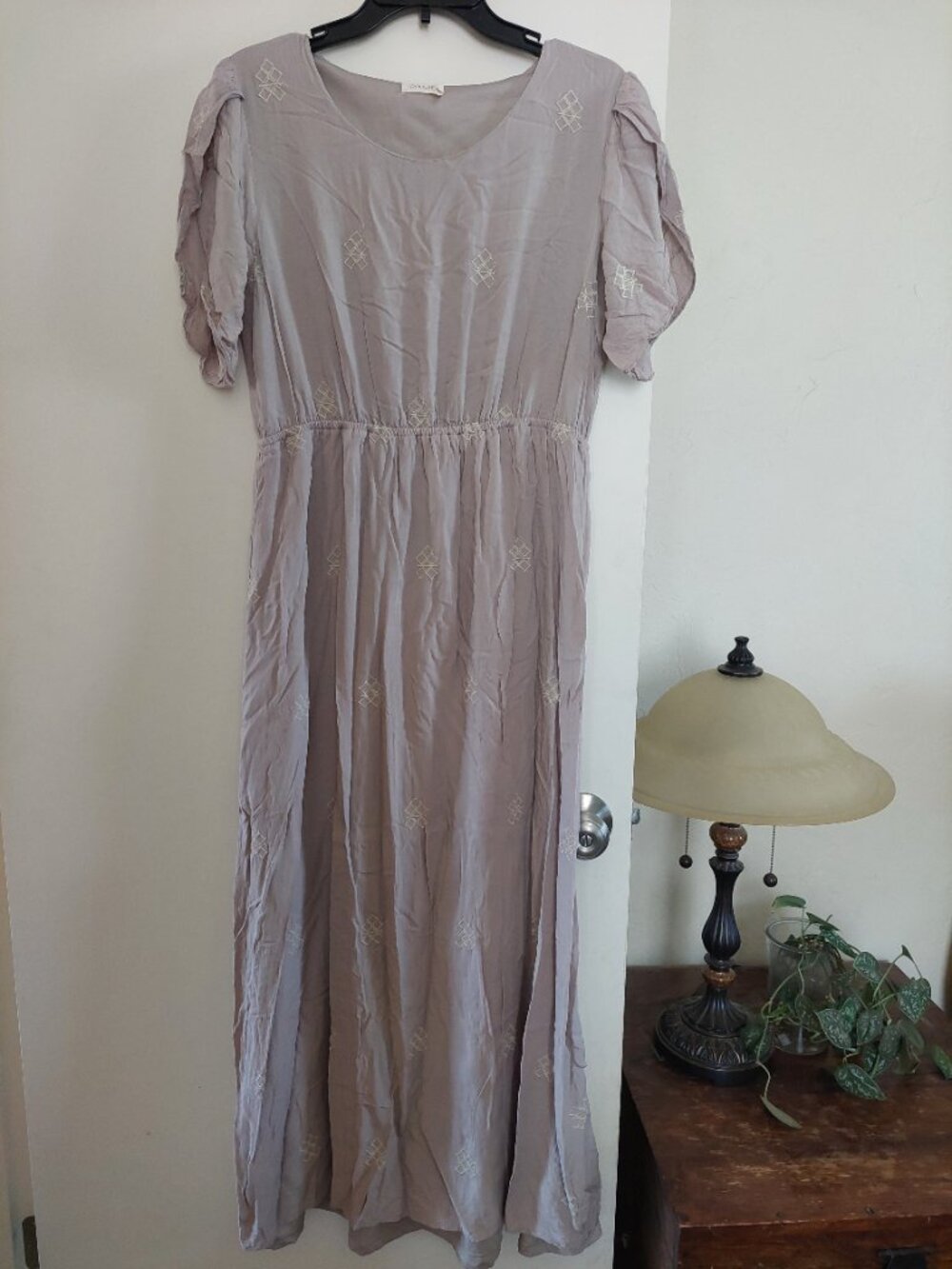 Roolee Taupe Embroidered Long Sleeve Dress